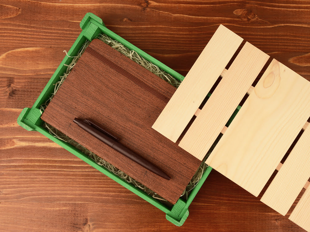 Подарочная деревянная коробка, зеленый, зеленый/натуральный, дерево