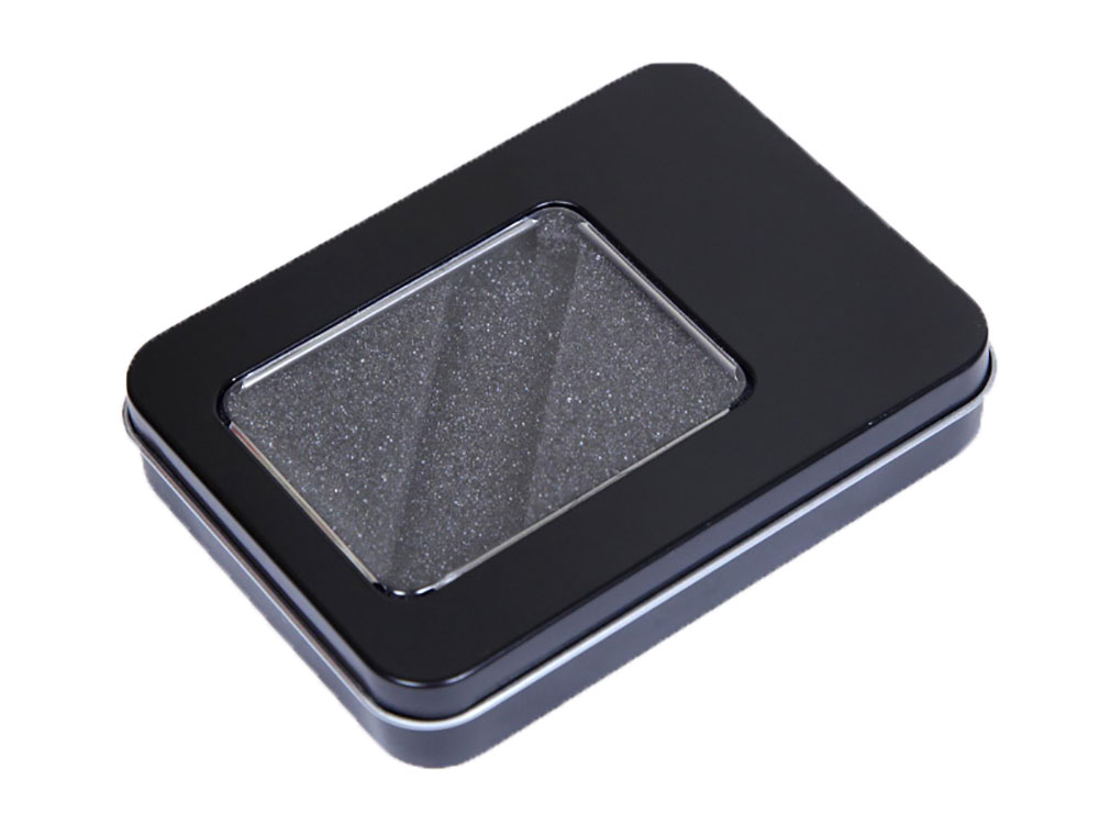 Металлическая коробочка G04 черного цвета с прозрачным окошком, черный, металл