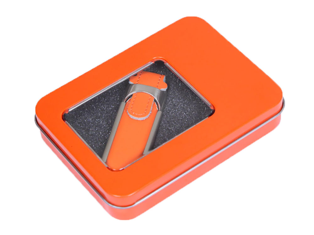 Металлическая коробочка G04 оранжевого цвета с прозрачным окошком, оранжевый, металл
