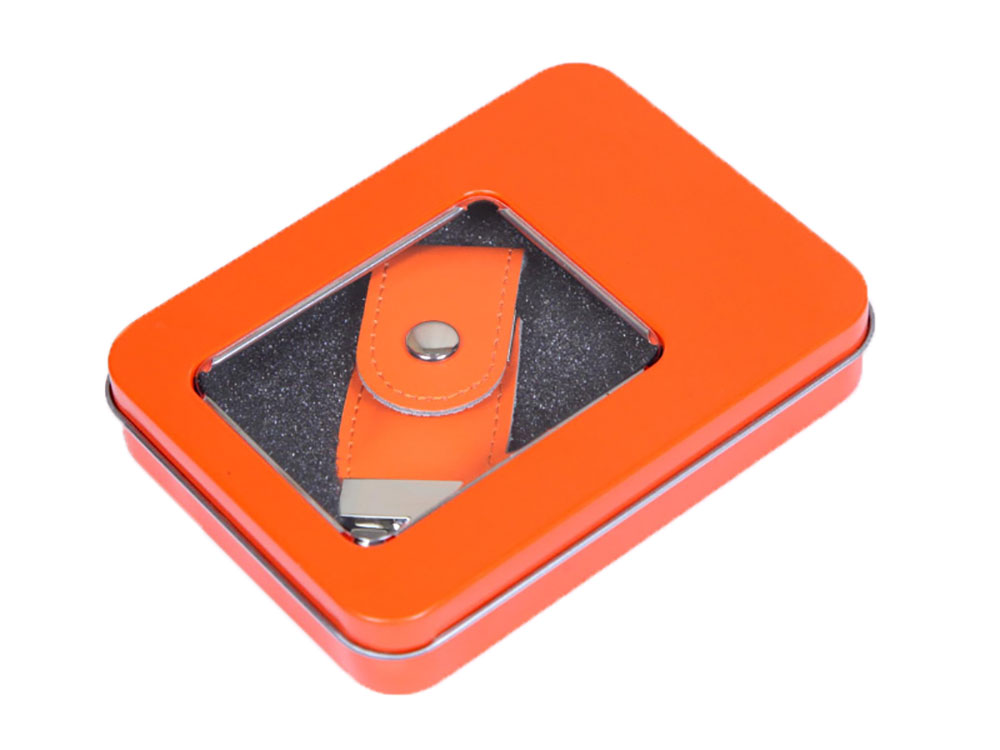 Металлическая коробочка G04 оранжевого цвета с прозрачным окошком, оранжевый, металл