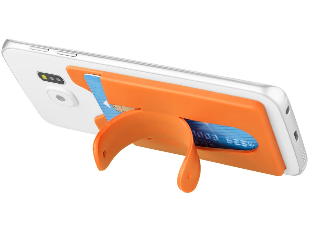 Чехол для карт с держателем мобильного, оранжевый, силикон