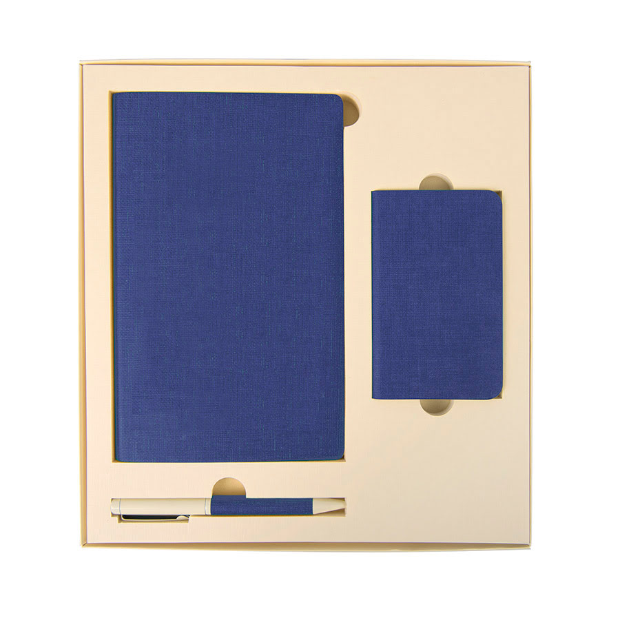 Набор подарочный PROVENCE: универсальное зарядное устройство (4000мАh), блокнот и ручка, синий, бежевый, разные материалы
