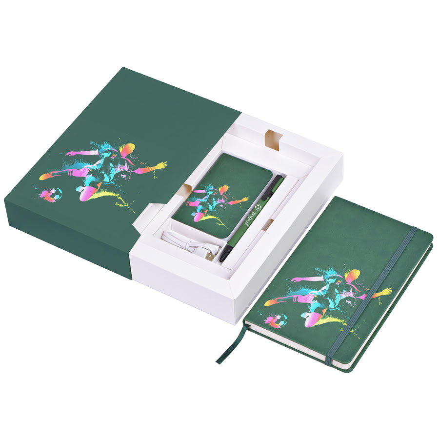 Набор PowerBox: универсальное зарядное устройство (4000mAh), блокнот и ручка в подарочной коробке, разные цвета, разные материалы