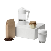 Подарочный набор с кофе, кружкой и френч-прессом Бодрое утро, белый