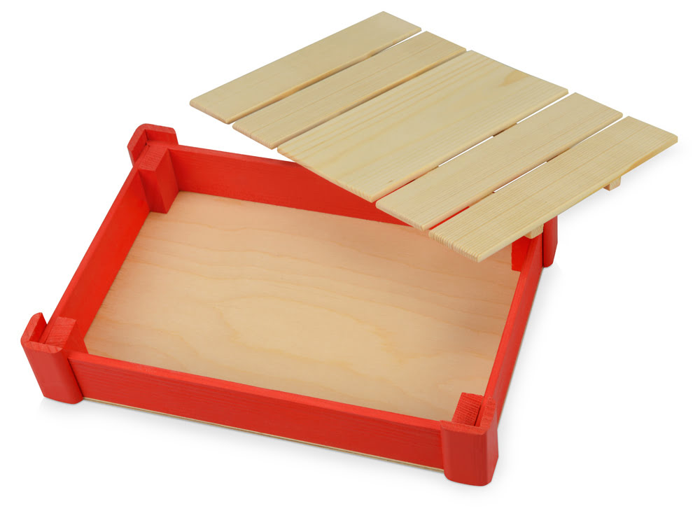 Подарочная деревянная коробка, красный, красный/натуральный, дерево